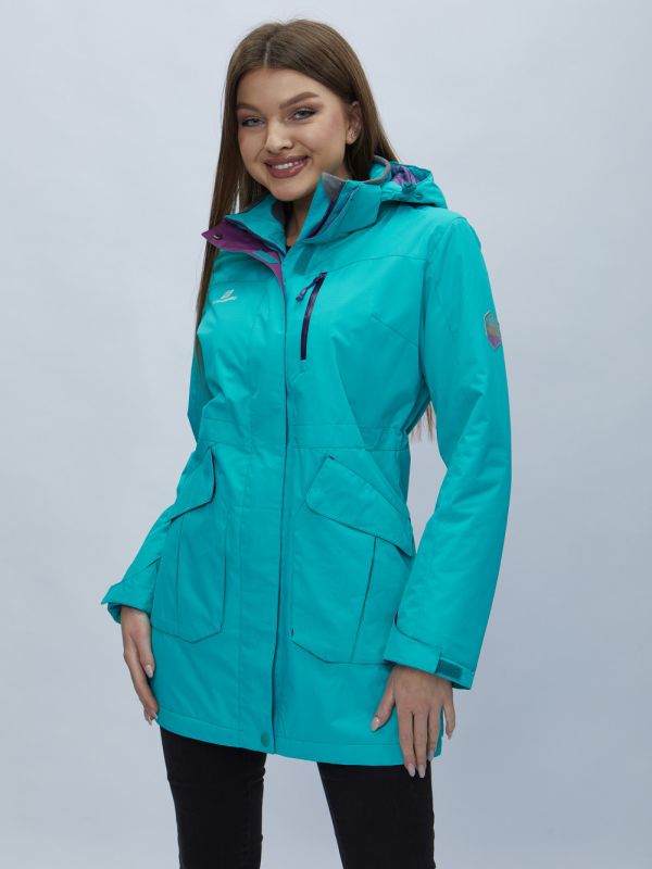 Turquoise hooded parka for women 551996Br